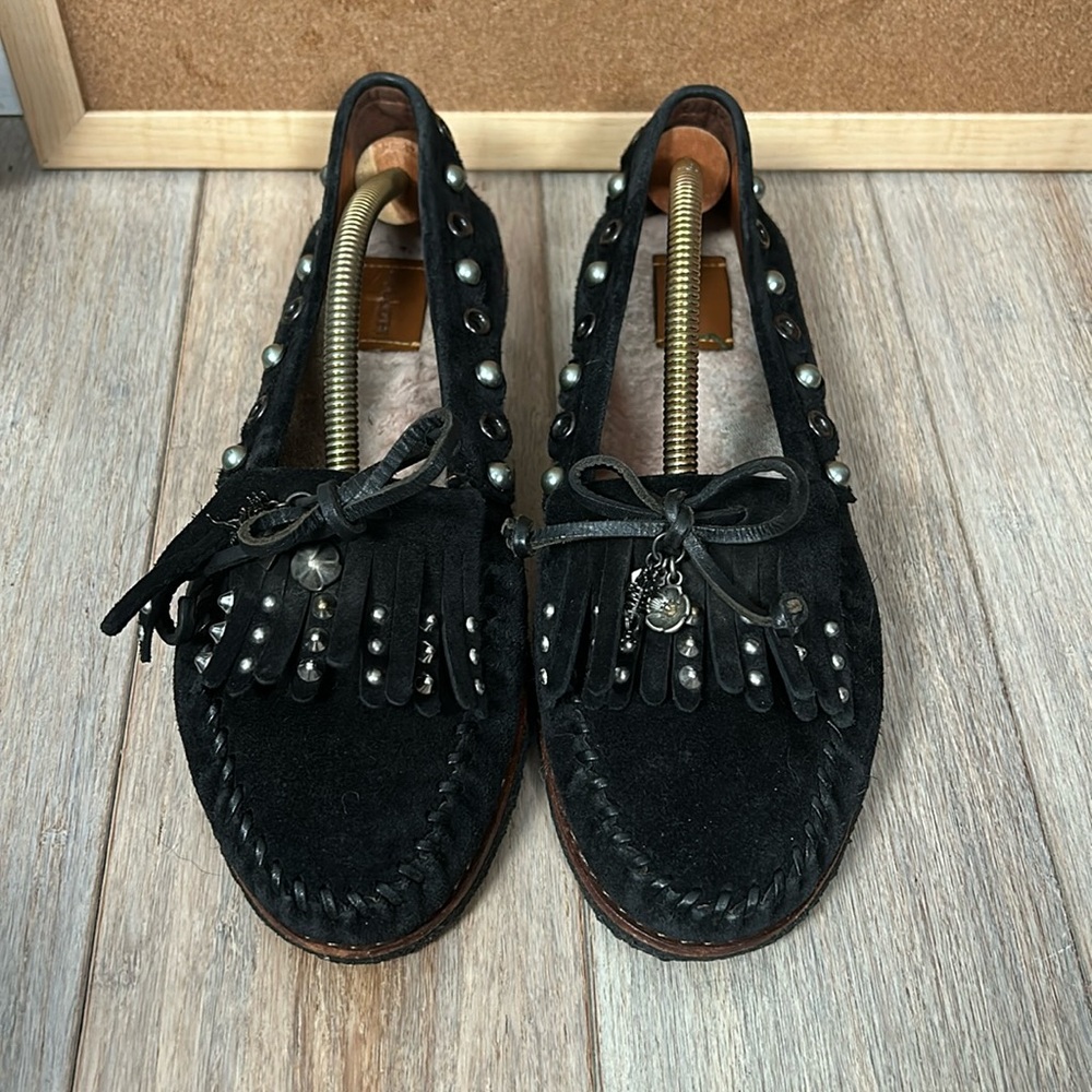 Coach Roccasin Slip On Black Studded Fringe Suede size 8.5 B EUR 39